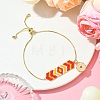 Cylinder Seed Beaded & Brass Heart Charm Box Chain Slider Bracelets for Women BJEW-JB10747-2