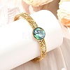 2Pcs 2 Colors Natural Abalone Shell Paua Shell 304 Stainless Steel Hollow Open Cuff Bangle Sets with Enamel BJEW-JB14486-02-3