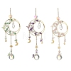 Natural Mixed Gemstone & Brass Ring Suncatcher with 304 Stainless Steel Sun Moon Star Charm HJEW-JM05009-1
