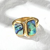 Rectangle 304 Stainless Steel Paua Shell Cuff Rings for Women X-RJEW-G346-04G-01-2