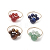 Dog Paw Print Natural Lapis Lazuli & Green Aventurine & Tiger Eye & Carnelian Finger Rings RJEW-TA00179-01-2