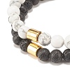 2Pcs Natural Lava Rock & Howlite Round Beaded Stretch Bracelets Set with Synthetic Hematite Column BJEW-JB08060-02-5