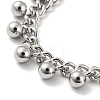 304 Stainless Steel Round Ball Charms Link Chain Bracelets BJEW-G686-05P-2
