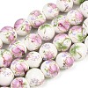 Handmade Flower Printed Porcelain Ceramic Beads Strands PORC-M007-10mm-07-2
