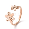 Ion Plating(IP) 304 Stainless Steel Flower Open Cuff Ring for Women RJEW-D120-07RG-1