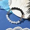 8mm Round Natural Grey Agate & Natural Quartz Crystal & Natural Obsidian & Non-Magnetic Synthetic Hematite Beaded Stretch Bracelets BJEW-JB10901-01-2