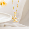 304 Stainless Steel Micro Pave Clear Cubic Zirconia Double Starfish Pendant Necklaces FS-WG2E0D3-01-2