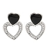 Brass Cubic Zirconia & Black Agate Stud Earrings EJEW-M048-03P-1