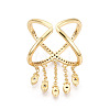 Brass Micro Pave Clear Cubic Zirconia Tassels Cuff Rings KK-T080-01G-1
