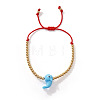 Marine Animal Dolphin Glass & Brass Beads Braided Bead Bracelets OC7969-1-1