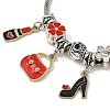 Makeup Theme Alloy Enamel Lipstick Handbag Shoe Charm Brass European Bracelets for Women BJEW-JB14237-01-4