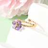 Adjustable 304 Stainless Steel Natural Amethyst Cuff Open Rings RJEW-P187-01G-01-3