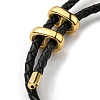 Brass Column Bar Link Bracelet with Leather Cords BJEW-G675-05G-11-3