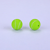 Printed Round with Baseball Pattern Silicone Focal Beads SI-JX0056A-106-1