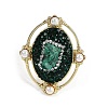 Oval Natural Malachite & Rhinestone Finger Rings RJEW-P128-03G-B-2