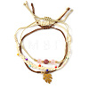 3OPcs 3 Styles Natural Rhodochrosite & Pink Jade & Glass Round Beads Bracelets & Brass Leaf Charm Bracelets Set DI3925-2-6