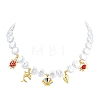 Ocean Brass Enamel Sea Animals Pendant ABS Imitation Pearl Shell Shaped Beaded Necklaces KK-CBA4547-01G-6