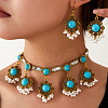 Retro Floral Alloy Rhinestone & Imitation Pearl Dangle Earrings & Charm Necklaces Sets for Women WG62226-03-1