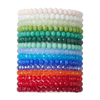 15Pcs 15 Colors Faceted Rondelle Imitation Jade Glass Beaded Stretch Bracelet Sets BJEW-JB10790-1