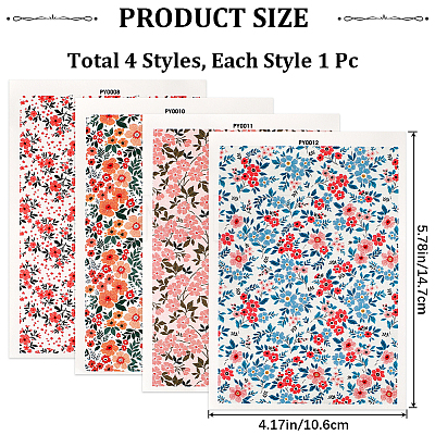 CRASPIRE 8 Sheets 4 Style Flower Pattern Ceramics Clay Water Transfer Paper DIY-CP0010-36A-01-1