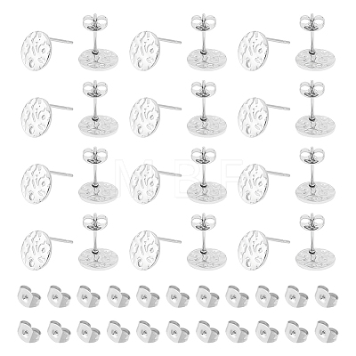 Unicraftale 60Pcs 201 Stainless Steel Textured Flat Round Stud Earring Findings STAS-UN0052-81-1