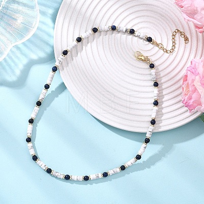 Round Natural Lapis Lazuli & Natural Howlite Heishi Beaded Necklaces NJEW-JN05662-1