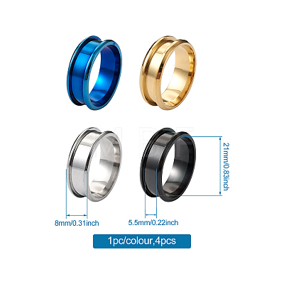 4 Colors Stainless Steel Grooved Finger Ring Settings STAS-TA0001-26E-1
