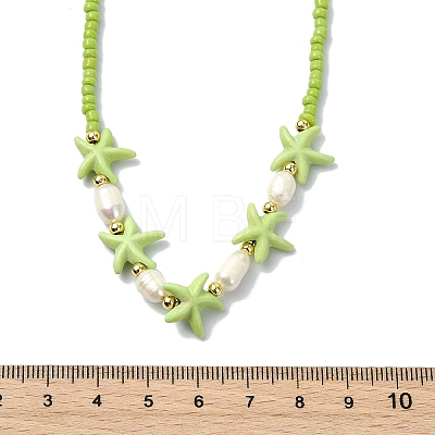2Pcs 2 Styles Ocean Turtle Starfish Synthetic Turquoise & Natural Pearl & Glass Seed Beaded Necklaces NJEW-JN06130-03-1