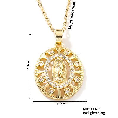 Brass Cubic Zirconia Vintage Virgin Mary Statue Pendant Necklaces AU4979-3-1