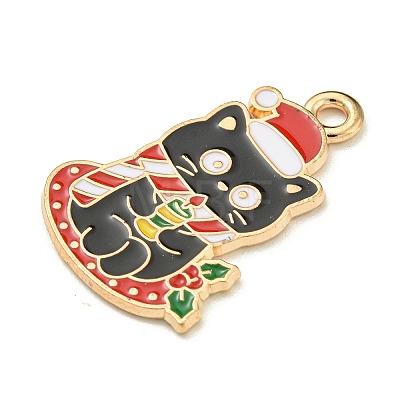 Christmas Kitty Alloy Enamel Pendants X-ENAM-I060-02D-1