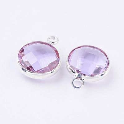 Silver Color Plated Brass Glass Flat Round Charms GLAA-M003-A-12S-1