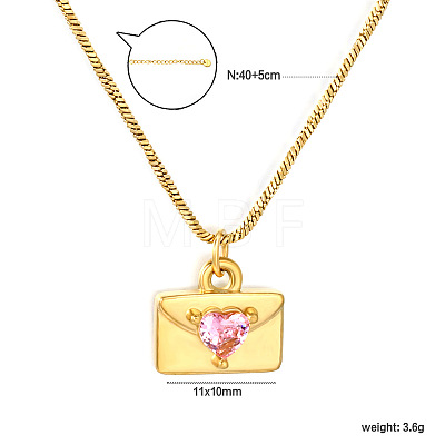 304 Stainless Steel Pave Pink Cubic Zirconia Love Heart Envelope Pendant Necklaces for Women WG2AA88-02-1