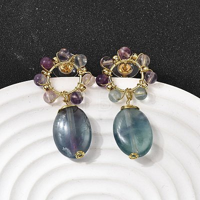 Natural Mixed Stone Dangle Stud Earrings EJEW-G454-01G-1