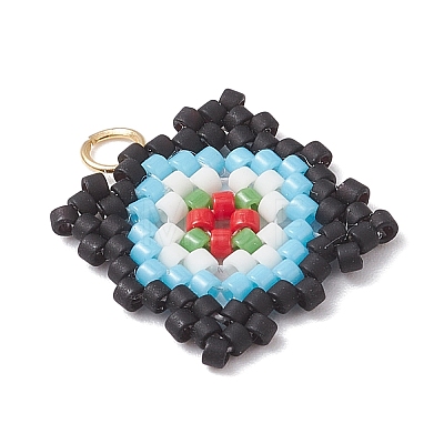 Handmade Glass Seed Beaded  Window Lattice Pattern Shape Pendants PALLOY-MZ00929-03-1
