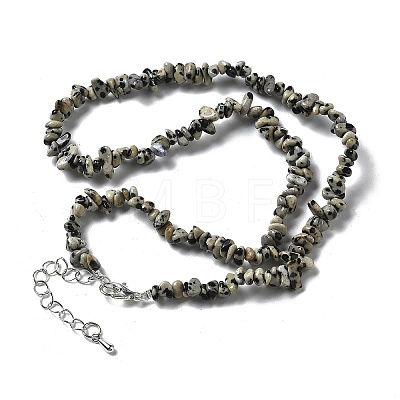 Natural Dalmatian Jasper Chip Beaded Necklaces for Men Women NJEW-G159-01O-1