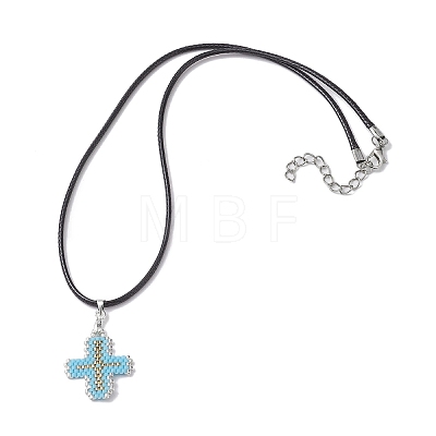 Glass Seed Cross Pendant Necklaces NJEW-MZ00025-02-1