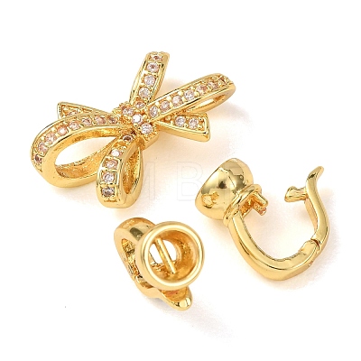 Brass Micro Pave Clear Cubic Zirconia Fold Over Clasps KK-D259-06G-1