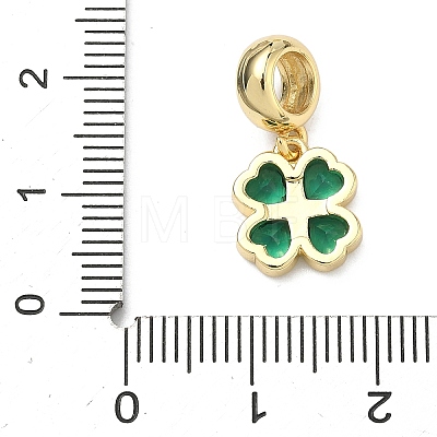 Saint Patrick's Day Brass Pave Cubic Zirconia Shamrock European Dangle Charms KK-P345-04G-01-1