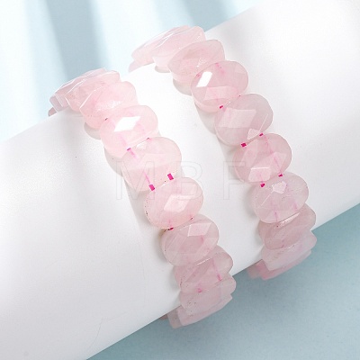 Natural Rose Quartz Faceted Beaded Stretch Bracelets for Women BJEW-K251-07R-1