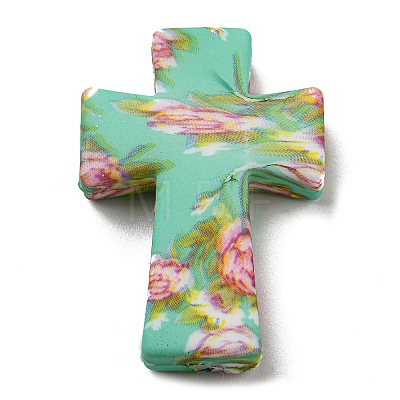 Cross with Flower Silicone Focal Beads SIL-G006-02F-1