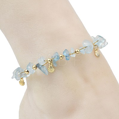 2Pcs 2 Styles Ocean Synthetic White Howlite & Natural Aquamarine Chip Beads 304 Stainless Steel Chain Anklets for Women AJEW-AN00796-1