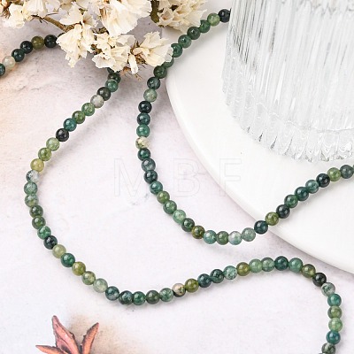 Natural Moss Agate Beads Strands GSR4mmC001-1