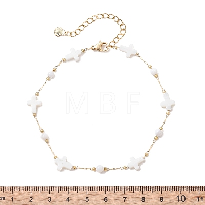 Summer Beach Natural White Shell Link Chain Anklets AJEW-AN00771-02-1