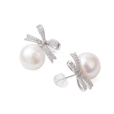 Natural Pearl Ear Studs EJEW-P286-40P-1