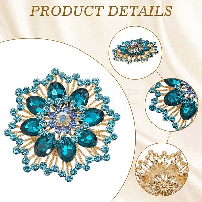 Flower Alloy Rhinestone Brooches for Backpack Clothes JEWB-WH20011-02E-1