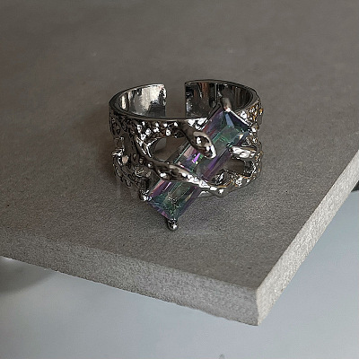 Rectangle Alloy with Rhinestone Adjustable Cuff Rings FS-WG527EA-02-1