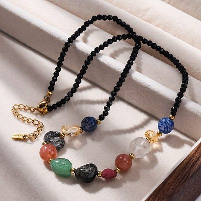 304 Stainless Steel Natural Gemstone Beaded Necklaces NJEW-U026-14G-1