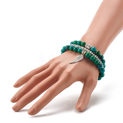 Synthetic Chrysocolla & Non-magnetic Hematite Stretch Bracelets Set for Men Women Gift BJEW-JB06727-1