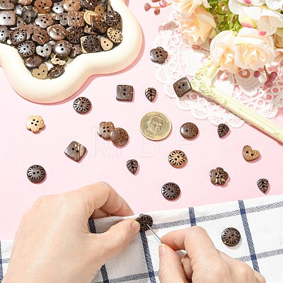 120Pcs 6 Styles Coconut Buttons BUTT-CJ0001-10-1
