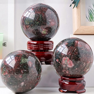 Natural Rhodonite Crystal Ball Display Decorations PW-WG27983-02-1